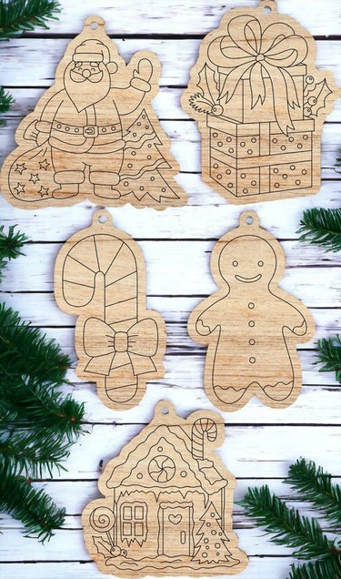 Joyful Creations: Set of 5 Kids Christmas Coloring Ornaments - Ornament - Charm and Char